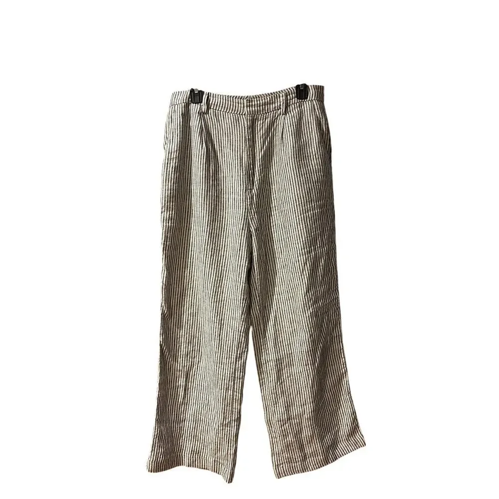 Reformation Joni Linen Black and White Cropped High Rise Wide Leg Pant 10